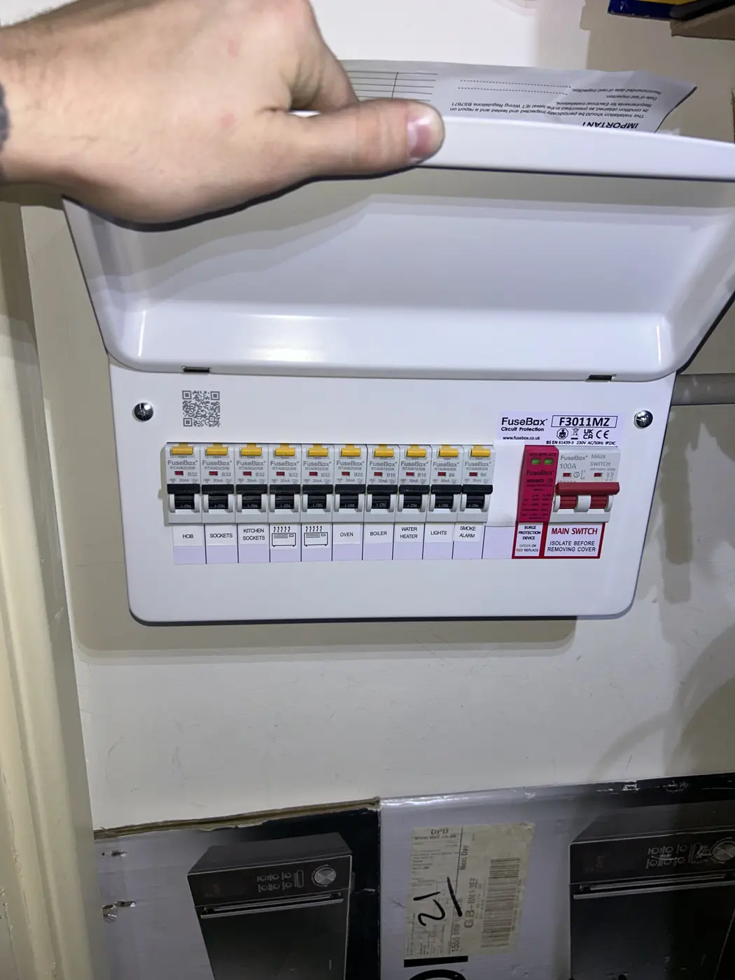 Labelled consumer unit supplying new circuits