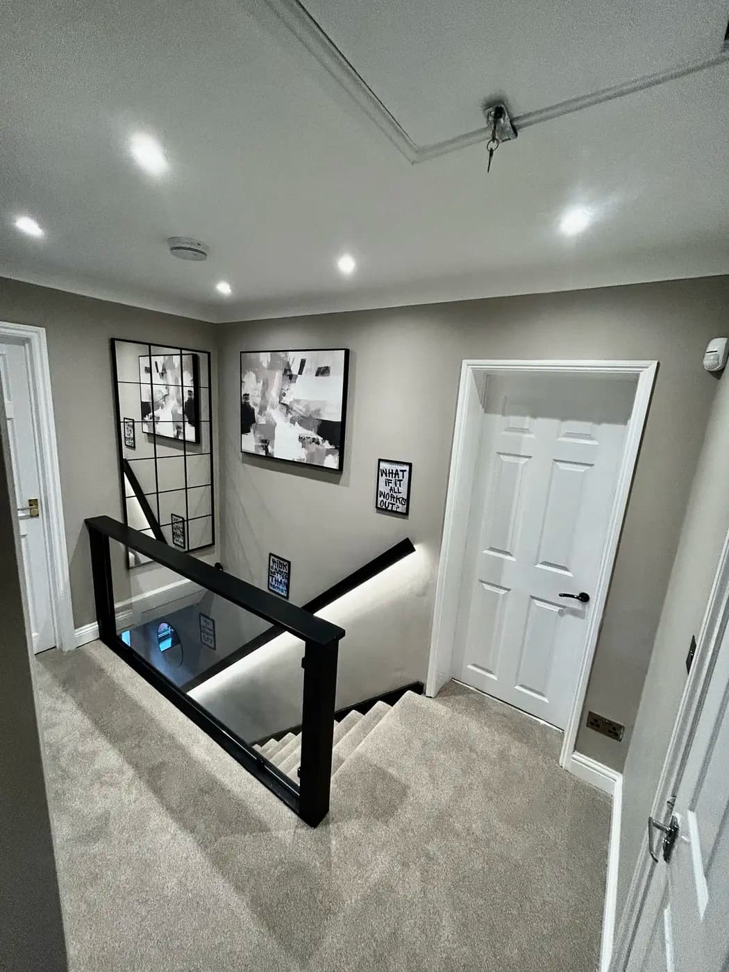 LED handrail lighting on a residential landing