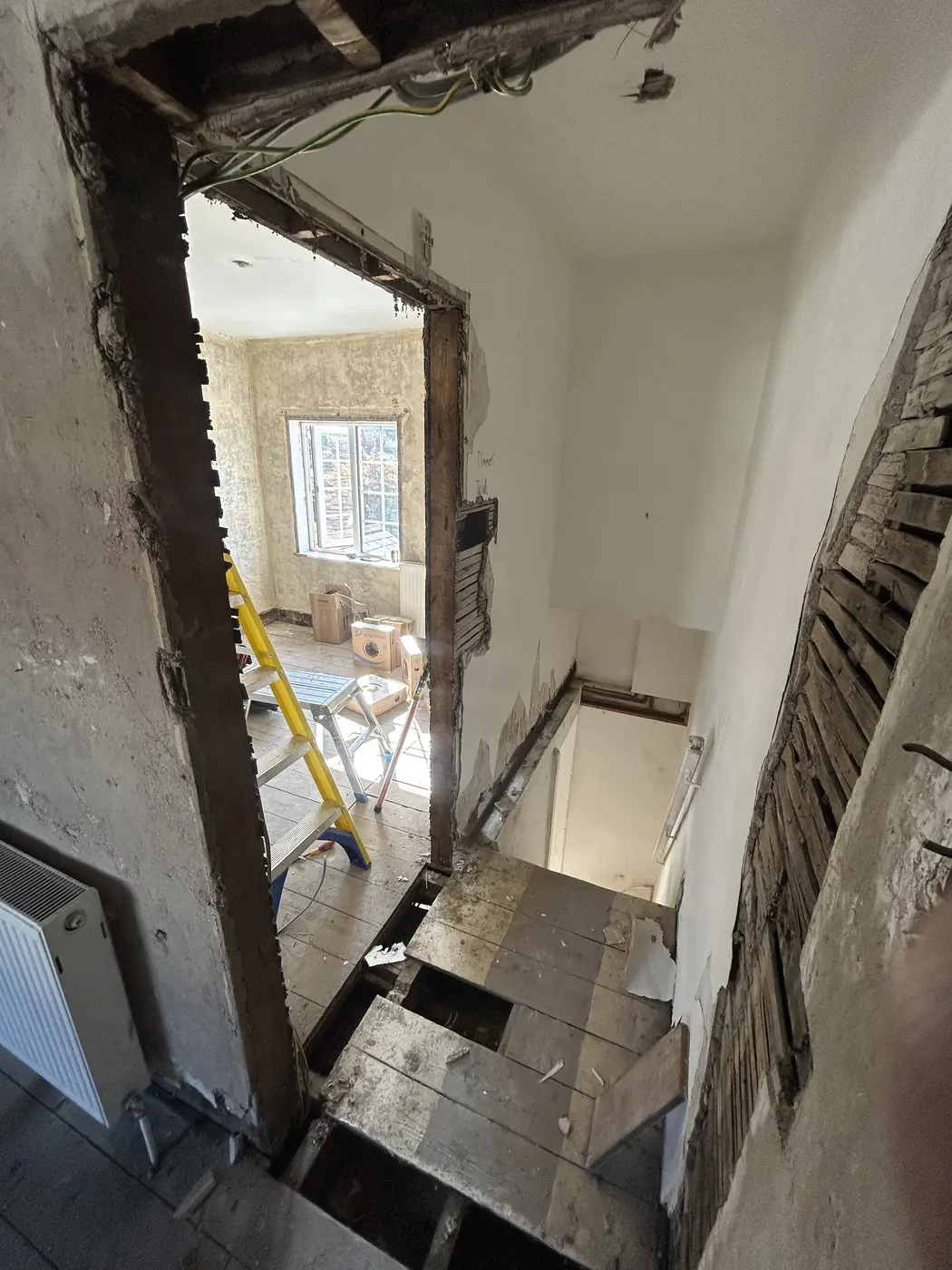 Exposed first-fix cables during a house rewire