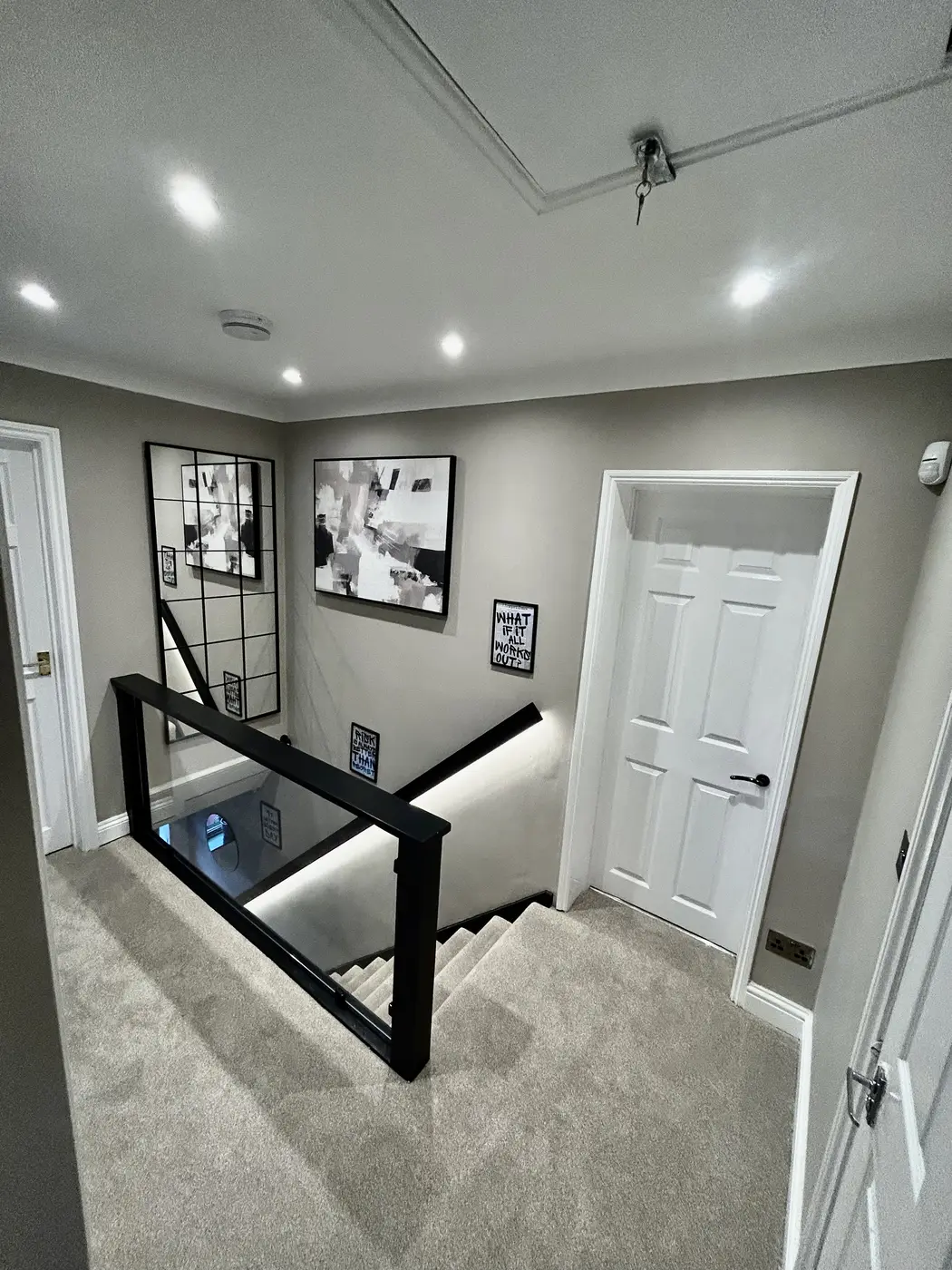 LED handrail lighting on a residential landing