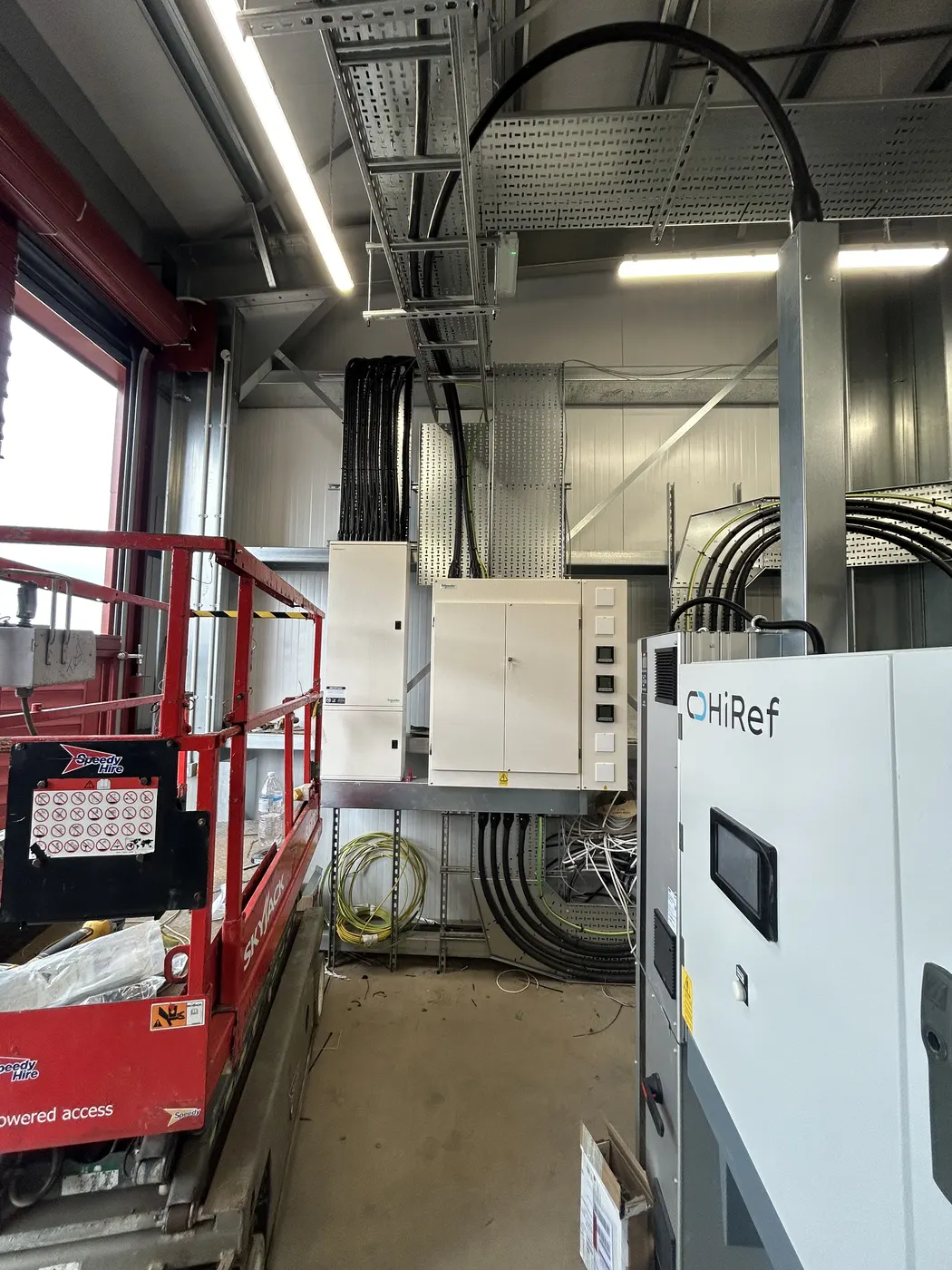 Commercial plant room panel and cable tray during an installation